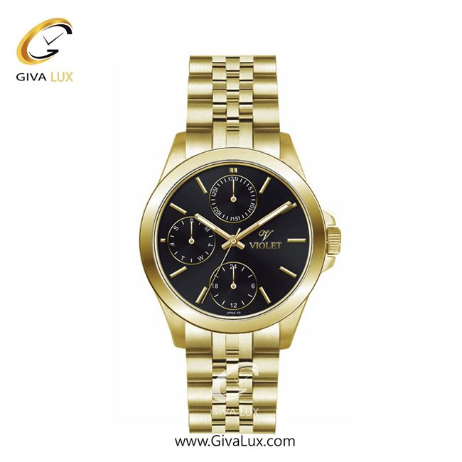 ساعت مچی اورجینال زنانه ویولت VIOLET سه موتوره فول تایم طلایی | طلایی| مشکی| کد رفرنس 0566/2